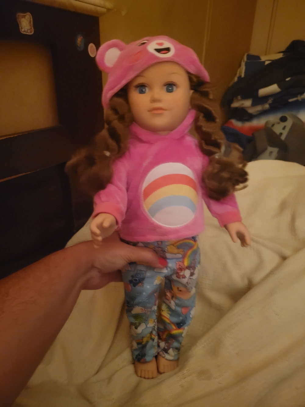 Pink Rainbow Hoodie Doll with Patterned Pants - Kids Toy